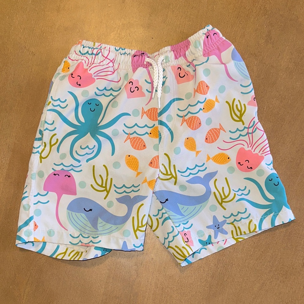Kids White Ocean Friends Swim Shorts